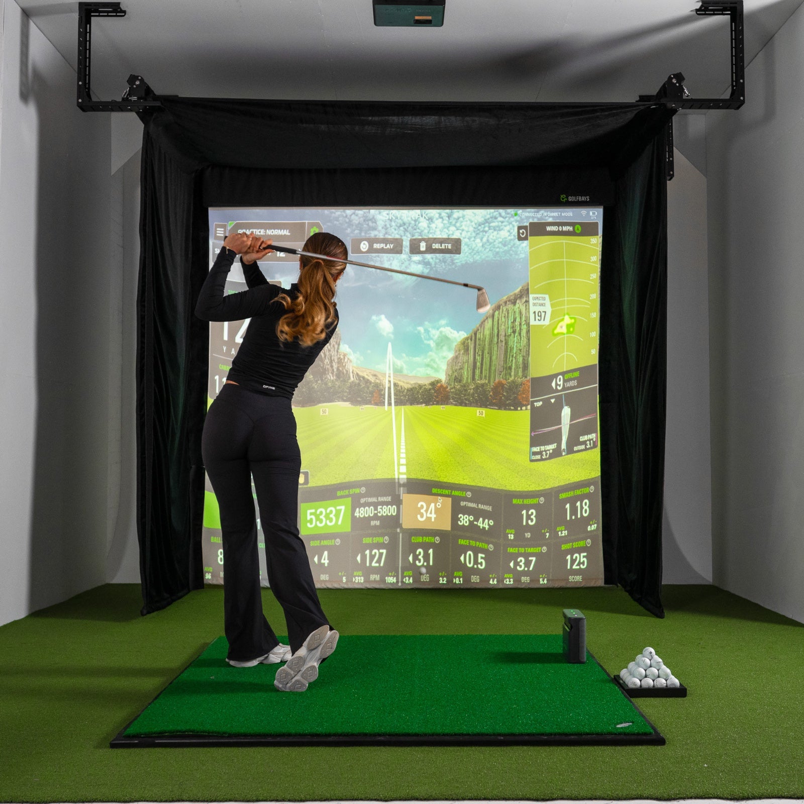 Golfbays Retractable Simbox Golf Simulator Enclosure - W 3.8m x H 3m x D 1.5m